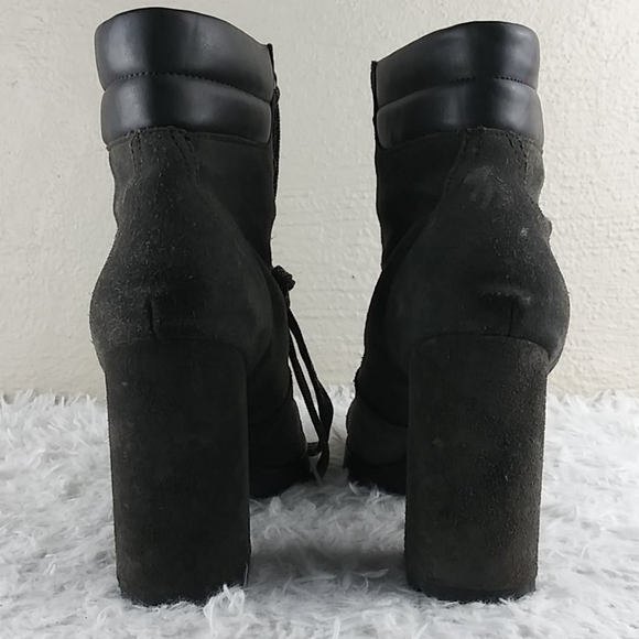 Sam Edelman Carolena Gray Suede Leather Lace Up Almond Toe High Heel Ankle Boot - Picture 6 of 16